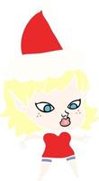 pretty flat color illustration of a elf girl wearing santa hat vector