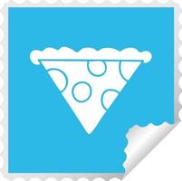 quirky square peeling sticker cartoon slice of pizza vector