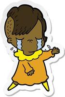 sticker of a cartoon crying girl vector