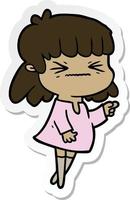 sticker of a cartoon angry girl vector