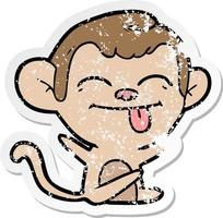 distressed sticker of a funny cartoon monkey vector