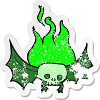 retro distressed sticker of a cartoon spooky skull bat vector