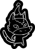 friendly cartoon icon of a wolf wearing santa hat vector