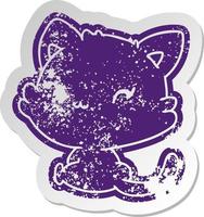 distressed old sticker of cute kawaii kitten vector