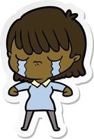 sticker of a cartoon woman crying vector