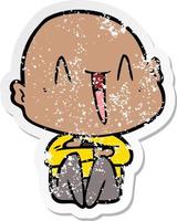 distressed sticker of a happy cartoon bald man vector