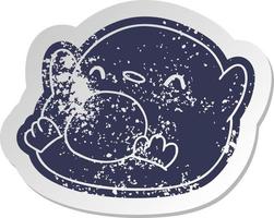 distressed old sticker kawaii of a cute penguin vector