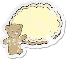 retro distressed sticker of a cartoon bear with text space cloud vector