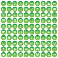 100 iconos de despertador establecer círculo verde vector