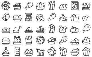 Chicken nuggets icons set outline vector. Basket grill vector