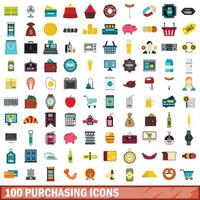 100 conjunto de iconos de compras, estilo plano vector