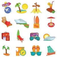 Travel way icons set, cartoon style vector