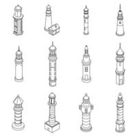 Lighthouse icons set vector outine