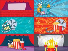 Cinema movie banner set horizontal, cartoon style vector