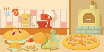 Bakery horizontal banner concept, cartoon style vector