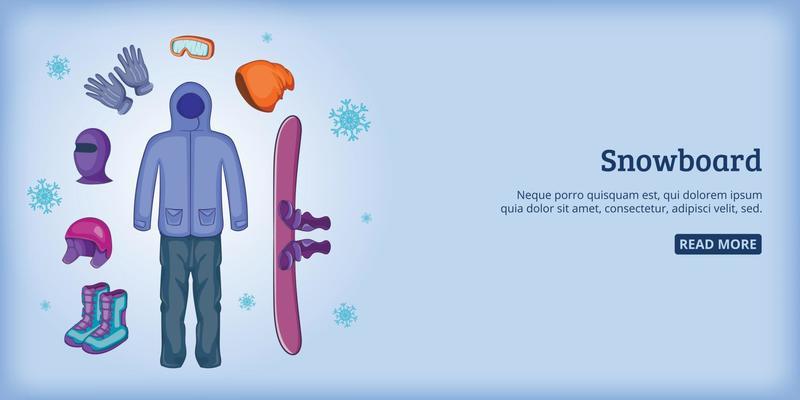Snowboard banner horizontal man, cartoon style