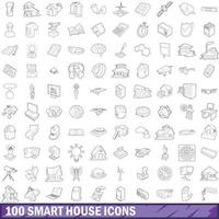 100 smart house icons set, outline style