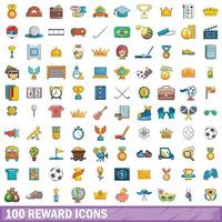 100 reward icons set, cartoon style vector