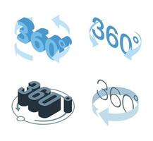 Conjunto de iconos de 360 grados, estilo isométrico vector