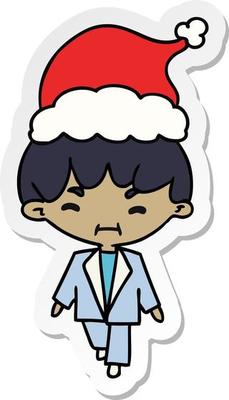 christmas sticker cartoon of kawaii boy