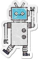 distressed sticker of a cute cartoon robot vector