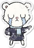 distressed sticker of a crying polar bear cartoon vector