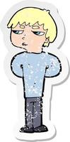 retro distressed sticker of a cartoon antisocial boy vector