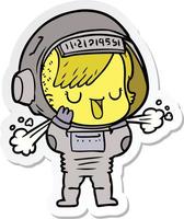 sticker of a cartoon astronaut woman vector