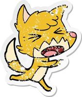 distressed sticker of a angry cartoon fox running vector