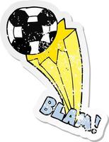 distressed sticker of a cartoon kicked soccer ball vector