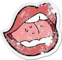 retro distressed sticker of a cartoon open mouth vector