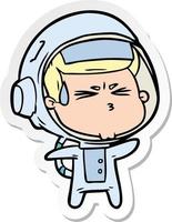 sticker of a cartoon stressed astronaut vector