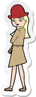 sticker of a cartoon female spy vector