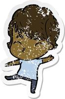 distressed sticker of a cartoon woman thinking vector