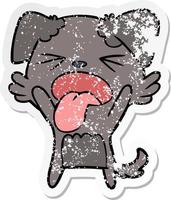 distressed sticker of a cartoon disgusted dog vector