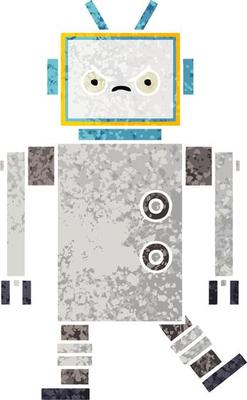 retro illustration style cartoon robot