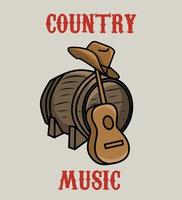 illustration vector of country music culture,barrel,hat,and guitar,perfect for print,etc.