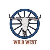 illustration vector of long horn bull and wagon wheel perfect for print,etc.