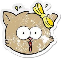 distressed sticker of a cartoon surprised cat face vector