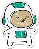 distressed sticker cartoon of a kawaii cute astronaut boy vector