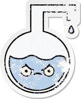 distressed sticker of a cute cartoon science experiment vector