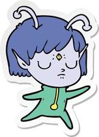 sticker of a cartoon alien girl vector