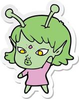 sticker of a pretty cartoon alien girl vector