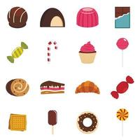 Sweets and candies icons set in flat style vector