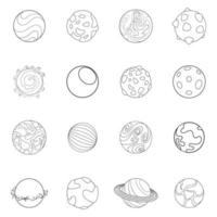 esquema de conjunto de iconos de planetas fantásticos vector