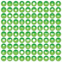 100 iconos de jardinería establecer círculo verde vector