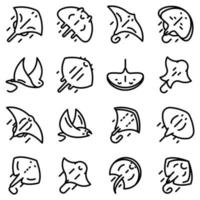 Stingray icons set, outline style vector