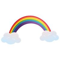 arco iris colorido en nubes esponjosas. ilustración vectorial de un puente de arco iris con nubes sobre un fondo blanco. vector