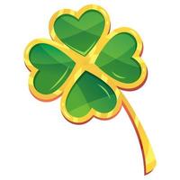 Lucky four leaf clover in gold. Vector illustration of golden clover isolated on white background.