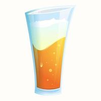 A transparent tall glass with a foamy drink. Vector illustration of beer in a glass on a white background.